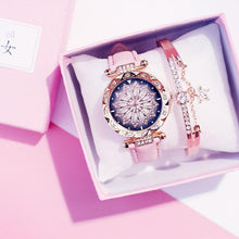 将图片加载到图库查看器,Women Elegant Popular Watch Set Starry Sky Ladies Bracelet Watch Casual Leather Sports Quartz Wristwatch For Women and Girls
