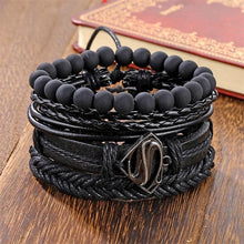 Load image into Gallery viewer, Vintage Black Bead Bracelets For Men Fashion Hollow Triangle Leather Bracelet & Bangles Multilayer Wide Wrap Jewelry For Men and Women