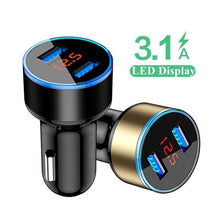 Load image into Gallery viewer, LED Display 3.1A Dual USB Car Charger Universal Mobile Phone Aluminum Car-Chargers
