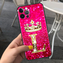 Load image into Gallery viewer, Pink Shiny Letter Phone Case For Iphone 11 7 Pro Xr X Xs Max 6 6s 8 Plus Glitter Rhinestone Phone Cover Soft Cover Shockproof Glitter Sparkle Case Girly Women Protective Pink Cover