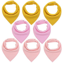 Load image into Gallery viewer, 8PCS/SET Comfortable Colorful 100% Organic Cotton Adjustable Snaps Bandana Saliva Bibs For Baby Boys & Girls Kids
