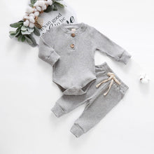 Load image into Gallery viewer, Infant Newborn Baby Spring Autumn Ribbed Solid Clothes Sets Long Sleeve Bodysuits , Elastic Pants 2PCs