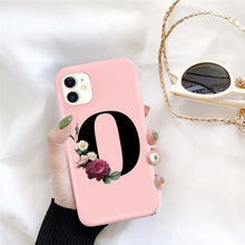 Load image into Gallery viewer, Initial Letter Silicon Phone Case For Iphone 12 Pro Max Retro Pink Flower Soft Back Cover Compatible With Iphone Case Soft Touch Cute Pink Silicone Back Cover For Iphone
