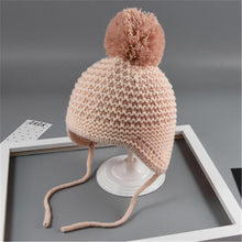 Load image into Gallery viewer, Cute Big Hair Ball Cap For Baby Cotton Knitted Caps for Girls/Boys Warm Woolen Hood Caps Toddler Hats For Winter