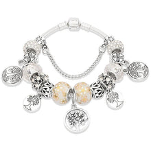 将图片加载到图库查看器,Elegant Modern Amazing Fashion New Luxury Silver Tree of Life Fashion Bracelet Green Leaf Crystal Charm Bracelet