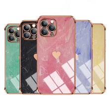 Load image into Gallery viewer, Luxury Shockproof Soft Case For iPhone 13 12 11 Pro Max XS XR X R 8 7 Plus iPhone12 12Pro iPhone11 Marble Texture Covers Luxury Love Phone Case Cute Side Small Heart Pattern Soft Shockproof Full Lens Case for iPhone