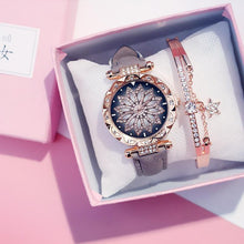 将图片加载到图库查看器,Women Elegant Popular Watch Set Starry Sky Ladies Bracelet Watch Casual Leather Sports Quartz Wristwatch For Women and Girls