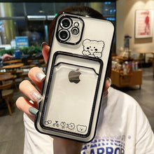 将图片加载到图库查看器,Ultra-light Transparent Photo Card Pocket Wallet Case For iPhone 13 11 12 14 Pro Max XS XR X 8 7 6S Plus Plating Cute Bear Rabbit Soft Phone Cover Cute Case with Card Holder Soft Cover