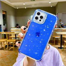 Load image into Gallery viewer, Shining Glitter Shockproof Bumper Phone Case For iPhone 13 12 11 14 Pro Max XR XS Max 13Pro 14 Transparent Soft Cover Cute Pink Glitter Design Transparent Shiny Shockproof Case For Women Girls