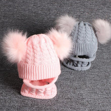 Load image into Gallery viewer, Cute Baby Hat & Scarf Set Pompom Infant Baby Girl Winter Hat For Kids Warm Knitted for Girls