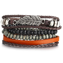 将图片加载到图库查看器,BOHO Tibet Stone Feather Multilayer Leather Bracelet Eye Fish Charms Beads Bracelets For Men Vintage Punk Wrap Wristband Cool Jewelry