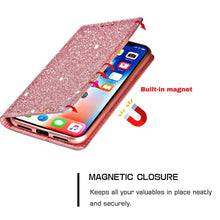 Load image into Gallery viewer, Glitter Leather Magnetic Flip Case for IPhone 14 13 11 12 Mini Pro Max Wallet Card Holder Cover Flip Shockproof Leather Wallet Case With Stand Silicone Bumper Cover