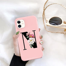 Load image into Gallery viewer, Initial Letter Silicon Phone Case For Iphone 12 Pro Max Retro Pink Flower Soft Back Cover Compatible With Iphone Case Soft Touch Cute Pink Silicone Back Cover For Iphone