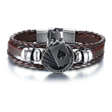 Load image into Gallery viewer, Lucky Vintage Men's Leather Bracelet Playing Cards Charm Multilayer Braided Men and Women Gift