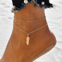 Load image into Gallery viewer, Gold Metal Shell Coconut Tree Female Anklets Barefoot Sandals Foot Summer Double Layers Foot Bracelets Leg Jewelry