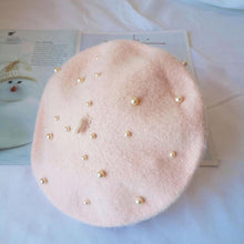将图片加载到图库查看器,Modern Art Wool Baby Hat with Pearls Cat Candy Color Retro Baby Girl Cap Kids Beret Hats for Girls
