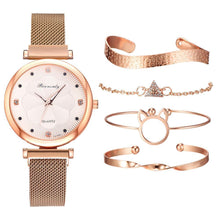 将图片加载到图库查看器,Fashion Set Women Watches Luxury Magnet Buckle Flower Rhinestone Watch Ladies Quartz Wrist Watch WIth Bracelet In Set For Women and Girls