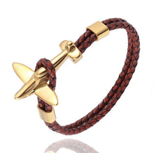 将图片加载到图库查看器,Stainless Steel Gold Aviation Airplane Anchor Bracelets For Men and Women In Retro Leather Bracelet Air Force Style Homme Jewelry Style