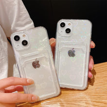 Load image into Gallery viewer, Colorful Transparent Holographic Love Heart Cute Case Transparent Gradient Love Heart Pattern Wallet Card Phone Case For iPhone 13 12 11 Pro Max X XR XS 7 8 6 Plus Minimalist Design Phone Case
