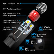 Load image into Gallery viewer, NAO T10 LED W5W LED Bulb 3030 SMD 168 194 5W5 Car Accessories Clearance Lights Reading Lamp Auto 12V 6000K White Amber Red Motor