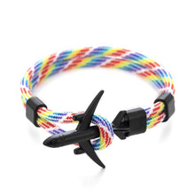 Load image into Gallery viewer, Elegant Modern Fashion Black Anchor Luxury Bracelets For Men And Women Charm Rope Chain Couple Bracelet Metal Airplane Leather Hooks Homme Jewelry