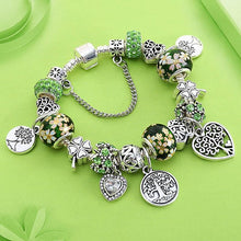 将图片加载到图库查看器,Elegant Modern Amazing Fashion New Luxury Silver Tree of Life Fashion Bracelet Green Leaf Crystal Charm Bracelet