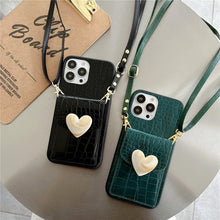 将图片加载到图库查看器,Attractive Luxury Love Black Lanyard Phone Case for iPhone 12 13 Mini 7 8 Plus 11 Pro Max X XS XR Cover Handbag Case with Card Holder Lanyard Adjustable Strap Cover For iPhone