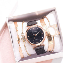 将图片加载到图库查看器,Fashion Set Women Watches Luxury Magnet Buckle Flower Rhinestone Watch Ladies Quartz Wrist Watch WIth Bracelet In Set For Women and Girls