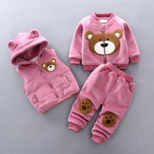 Load image into Gallery viewer, Modern Fashion Cotton Thick Warm Casual Hooded Sweater Cartoon Cute Bear Three-piece Suit For Baby Boy & Girl
