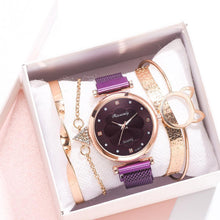 将图片加载到图库查看器,Fashion Set Women Watches Luxury Magnet Buckle Flower Rhinestone Watch Ladies Quartz Wrist Watch WIth Bracelet In Set For Women and Girls