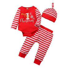 Load image into Gallery viewer, 3PCS Romper Jumpsuits+Striped Pant Christmas Clothes Set Kids for Infant Boys/Girls In Christmas Printed Design
