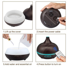 Load image into Gallery viewer, 550ml Aroma Air Humidifier Essential Oil Diffuser Aromatherapy Electric Ultrasonic cool Mist Maker for Office Home Bedroom Living Room Study Yoga Spa - Wood Grain, 7 Colors LED Light