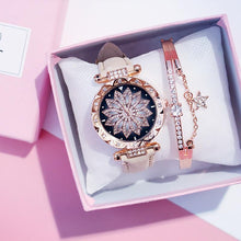 将图片加载到图库查看器,Women Elegant Popular Watch Set Starry Sky Ladies Bracelet Watch Casual Leather Sports Quartz Wristwatch For Women and Girls