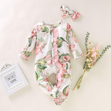 将图片加载到图库查看器,Modern Interesting Luxury Floral Newborn Baby Girl Clothes Infant Baby Girl Footed Full Sleeve Outfit Romper Jumpsuit With Big Bow In Modern Design