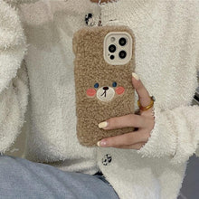 Load image into Gallery viewer, Cute Furry Fluffy Brown Bear Phone Case For iPhone 11 12 13 Pro Max 6 7 8 Plus X XS Max XR SE 2020 Winter Plush Warm Soft Cover Autumn and Winter Shockproof Full Case Cover