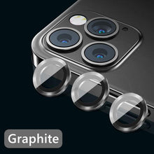 Load image into Gallery viewer, High quality For iPhone 12 Pro Max Metal Ring Tempered Glass Full Cover Camera Lens For iPhone 13 14 Pro Max Mini Protective Cap Camera Lens Protector Compatible with iPhone