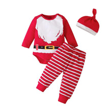 将图片加载到图库查看器,Christmas Baby Set Unisex 3PCS Cotton Bodysuits Pants Hat Full Sleeve Print Baby Clothes For Christmas For Girls And Girls
