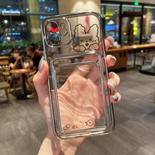 将图片加载到图库查看器,Ultra-light Transparent Photo Card Pocket Wallet Case For iPhone 13 11 12 14 Pro Max XS XR X 8 7 6S Plus Plating Cute Bear Rabbit Soft Phone Cover Cute Case with Card Holder Soft Cover