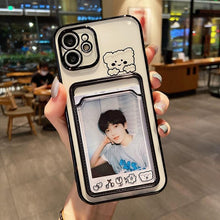 将图片加载到图库查看器,Ultra-light Transparent Photo Card Pocket Wallet Case For iPhone 13 11 12 14 Pro Max XS XR X 8 7 6S Plus Plating Cute Bear Rabbit Soft Phone Cover Cute Case with Card Holder Soft Cover