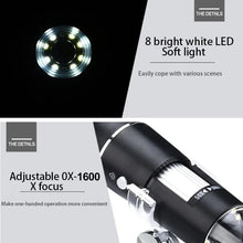 Load image into Gallery viewer, Adjustable 1600X 2MP 8 LED Digital Microscope Handheld Portable Digital USB Magnifier Electronic HD Magnification Endoscope