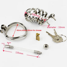 Load image into Gallery viewer, Happygo Stainless Steel Stealth Lock Male Chastity Device with Urethral Catheter,Cock Cage,Penis Ring,A276-1