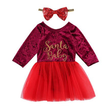 Load image into Gallery viewer, 0-18 Months Baby Girls Red Long Sleeve Letters Printed Pattern Christmas Party Dress Perfect Gift