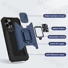将图片加载到图库查看器,Slide Camera Cover Kickstand Card Wallet Case for iPhone11 X XS 8 Shockproof Protective Phone Case Wallet Case for iPhone With Sliding Camera Case With Kickstand Magnetic Adjustable Ring Holder