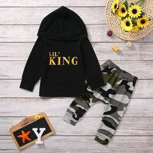 将图片加载到图库查看器,Baby Boy Letter Hoodie T-Shirt Tops and Camo Pants Outfits In Modern New Printed Style For Kids