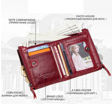 将图片加载到图库查看器,Fashion Genuine Leather Women Wallet Bi-fold Wallets Red ID Card Holder Coin Purse With Double Zipper Small Women's Purse 2022
