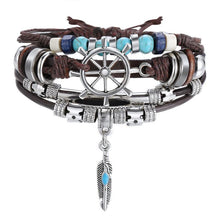 将图片加载到图库查看器,BOHO Tibet Stone Feather Multilayer Leather Bracelet Eye Fish Charms Beads Bracelets For Men Vintage Punk Wrap Wristband Cool Jewelry