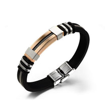 将图片加载到图库查看器,Stainless Steel Silicone Bracelet Men Jewelry Wrist Band Punk Style Men Rubber Charm Brecelet