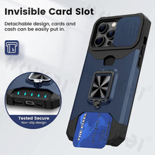 将图片加载到图库查看器,Slide Camera Cover Kickstand Card Wallet Case for iPhone11 X XS 8 Shockproof Protective Phone Case Wallet Case for iPhone With Sliding Camera Case With Kickstand Magnetic Adjustable Ring Holder