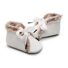 Load image into Gallery viewer, Baby PU Boots Winter Anti-slip Warm First Walkers Soft Soled Booties Toddler Bowknot Lace-up Shoes