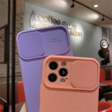 Load image into Gallery viewer, Camera Protection Case With Sliding Camera Cover Protective Design Soft Edges Protective Cover Camera Lens Protection Solid Phone Case For iPhone 13 14 12 Pro Max Mini Candy Color Cover For iphone